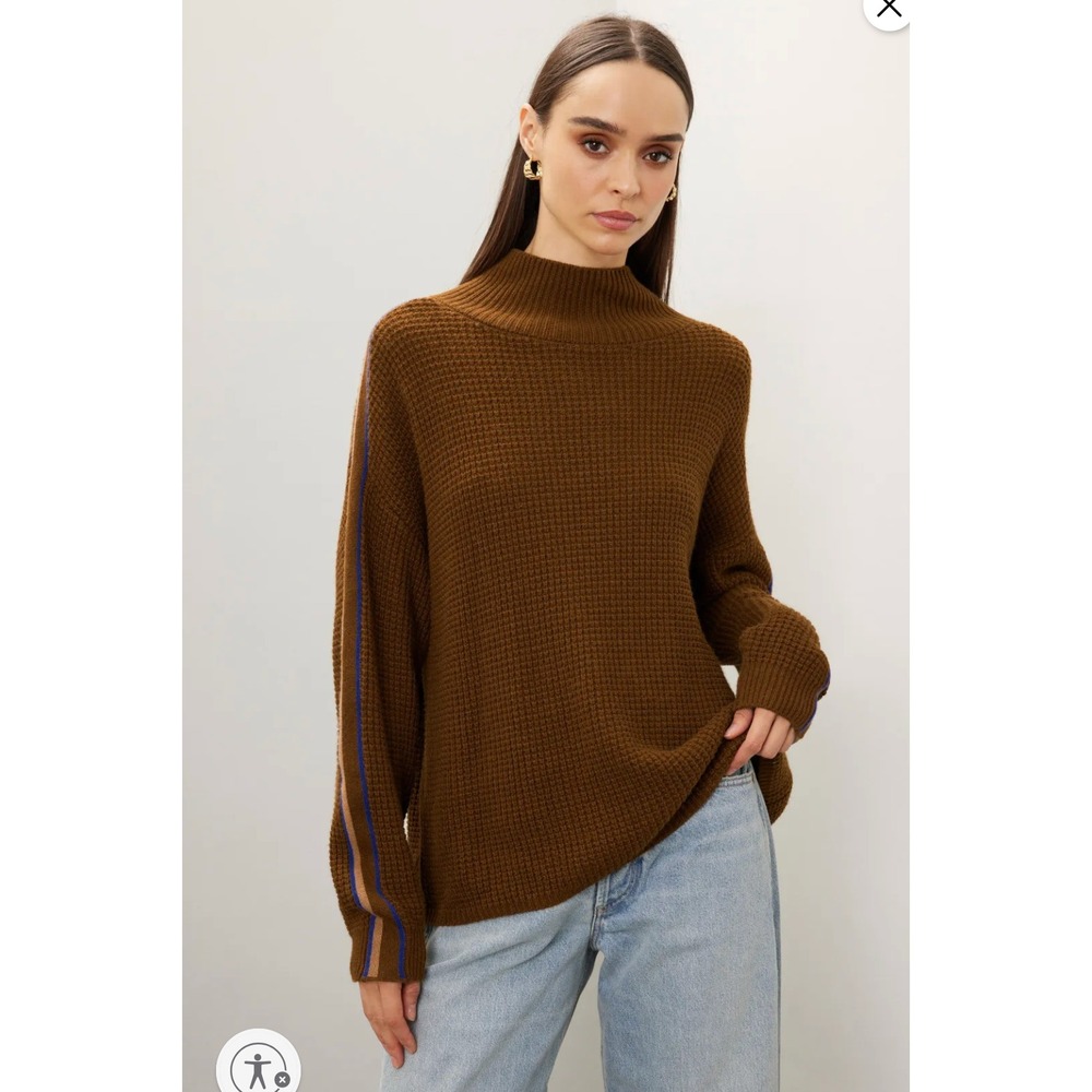 Spiritual Gangster Cressida Top Sweater Brown Waffle Knit Mock Neck Stripe Sz L